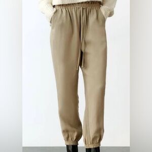 Zara Linen Blend Paperbag Tan Jogger Pants Medium